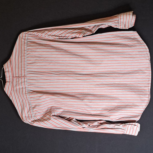 Banana Republic Cotton Shirt Men's Medium Gray Salmon Striped Camp Collared - Picture 6 of 8